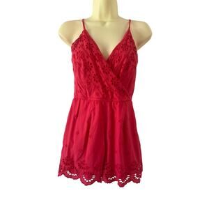 Japna- Coral Floral Eyelet Romper Womens Size Small